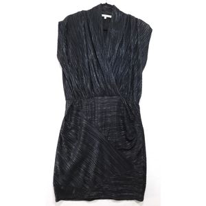 Black Wrap Metalic Cocktail Dress Club Sexy Crepe Bodycon Boho Sz L Large